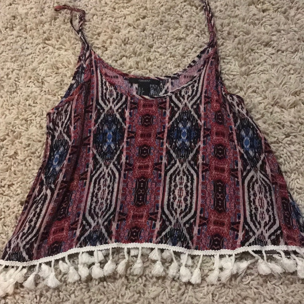 Multi color tank with fringe tassels